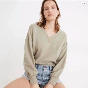 Cozy Madewell L Large V-neck Sweatshirt top Hemp Cotton Sage Green